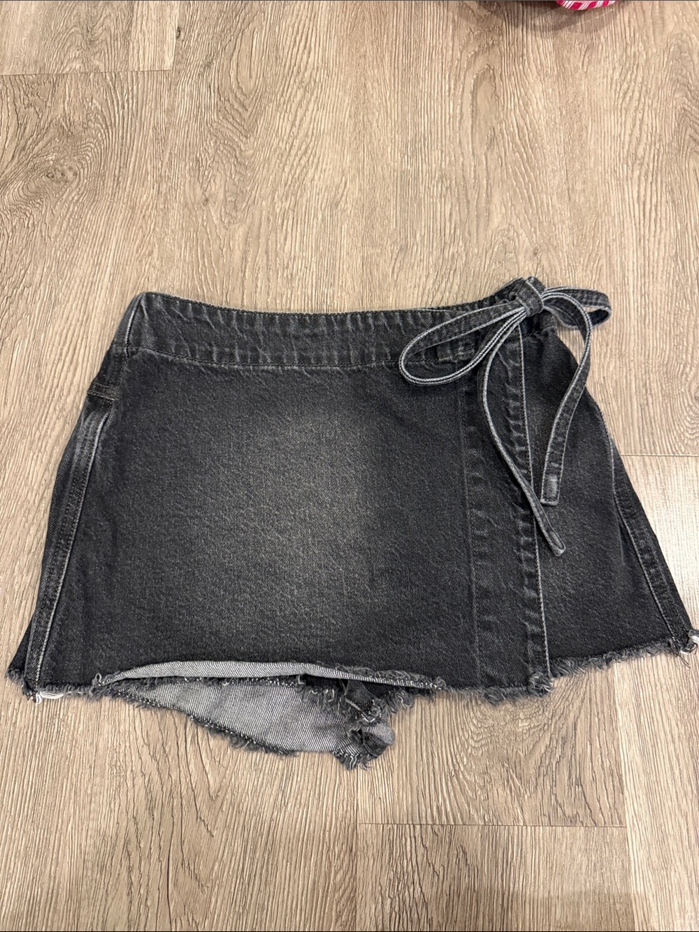 Altar'd State Black Denim Skort with Tie Waist